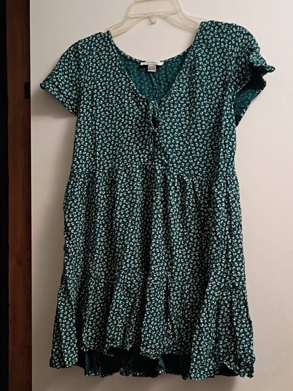American Eagle Outfitters Teal Floral Tiered Dress - Picture 2 of 9